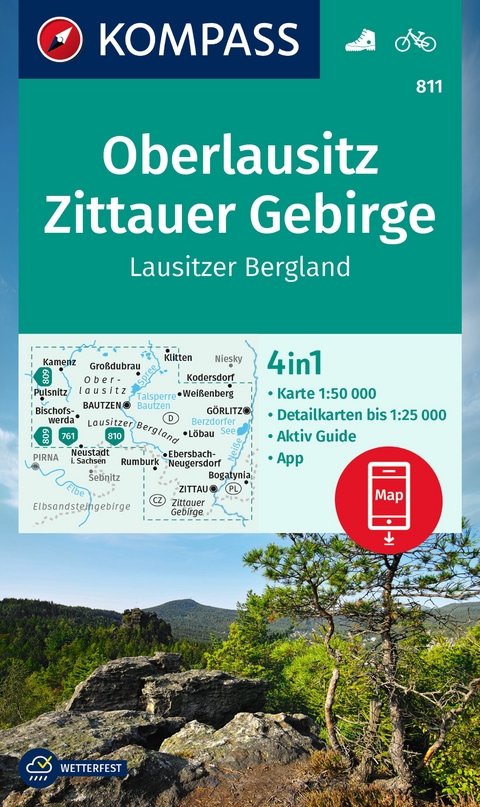 KOMPASS Wanderkarte 811 Oberlausitz, Zittauer Gebirge, Lausitzer Bergland 1:50.000