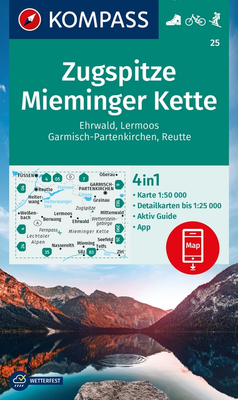 KOMPASS Wanderkarte 25 Zugspitze, Mieminger Kette, Ehrwald, Lermoos, Garmisch-Partenkirchen, Reutte 1:50.000