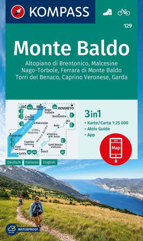 KOMPASS Wanderkarte 129 Monte Baldo, Malcesine, Nago-Torbole, Garda 1:25.000