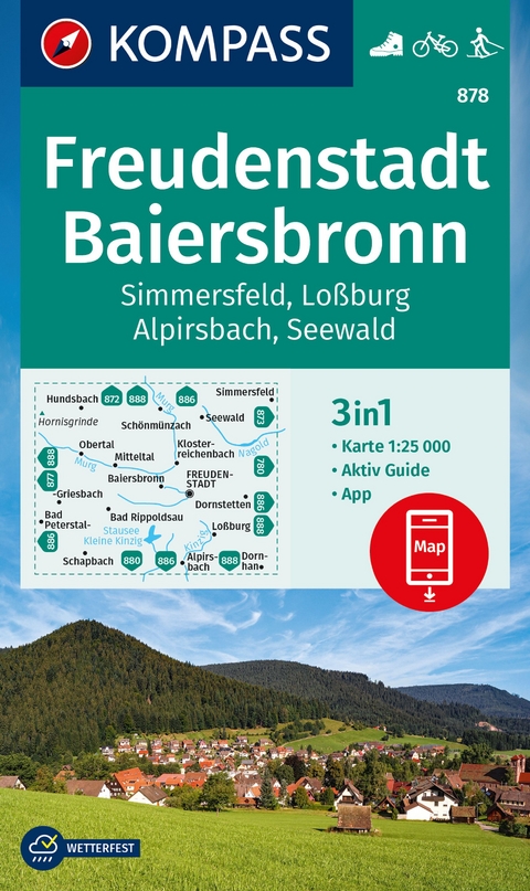 KOMPASS Wanderkarte 878 Freudenstadt, Baiersbronn, Simmersfeld, Loßburg, Alpirsbach 1:25.000