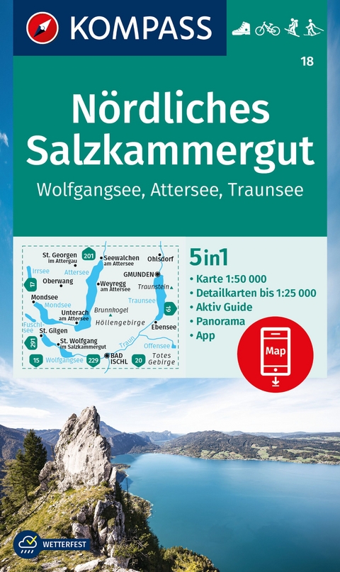 KOMPASS Wanderkarte 18 Nördliches Salzkammergut, Wolfgangsee, Attersee, Traunsee 1:50.000