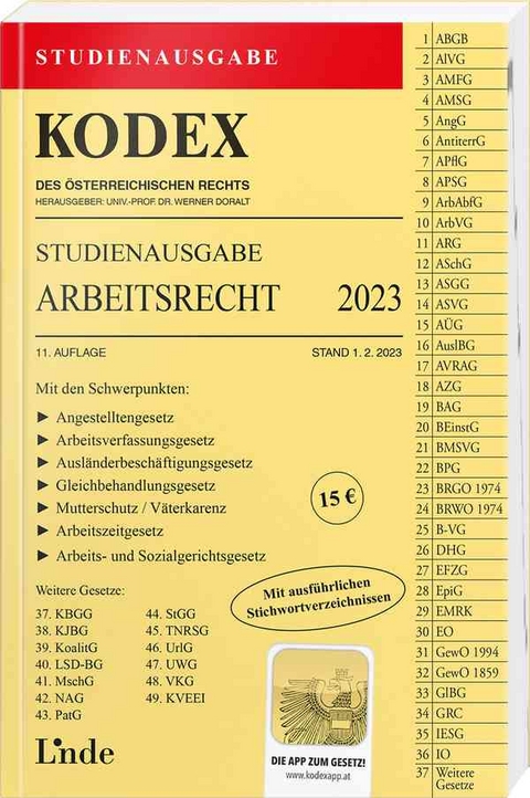 KODEX Studienausgabe Arbeitsrecht 2023 - Gerda Ercher-Lederer, Edda Stech