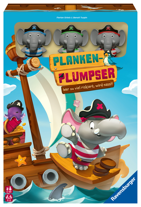 Ravensburger Kinderspiel 22342 - Planken-Plumpser - Wer zu viel riskiert, wird nass!! - Ein spannungsreiches Spiel für 2 bis 4 Kinder ab 5 Jahren - Florian Sirieix, Benoit Turpin