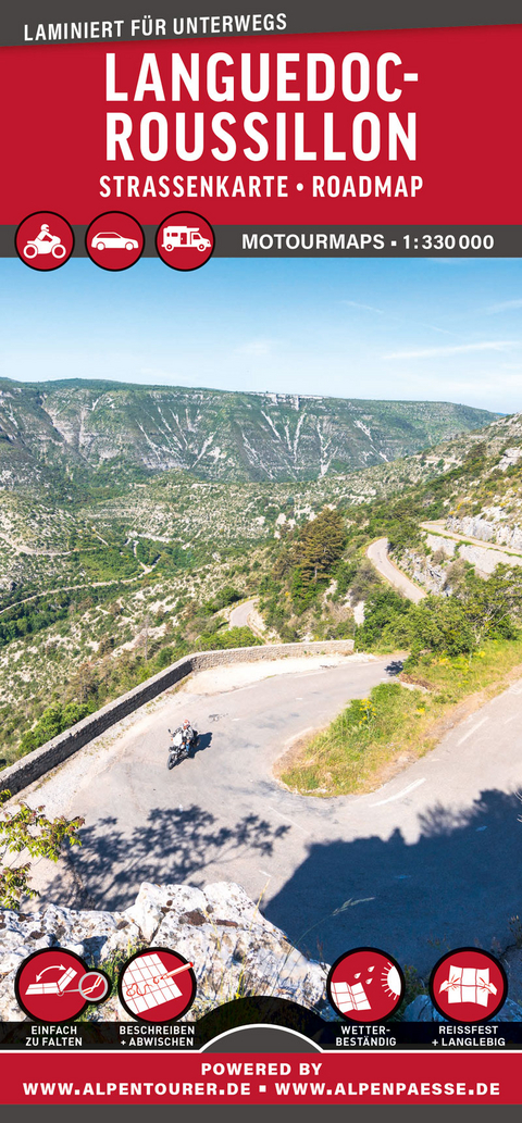 MoTourMaps Languedoc-Roussillon Auto- und Motorradkarte 1:330.000