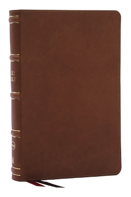 NKJV, Single-Column Reference Bible, Verse-by-verse, Brown Genuine Leather, Red Letter, Comfort Print (Thumb Indexed) - Thomas Nelson