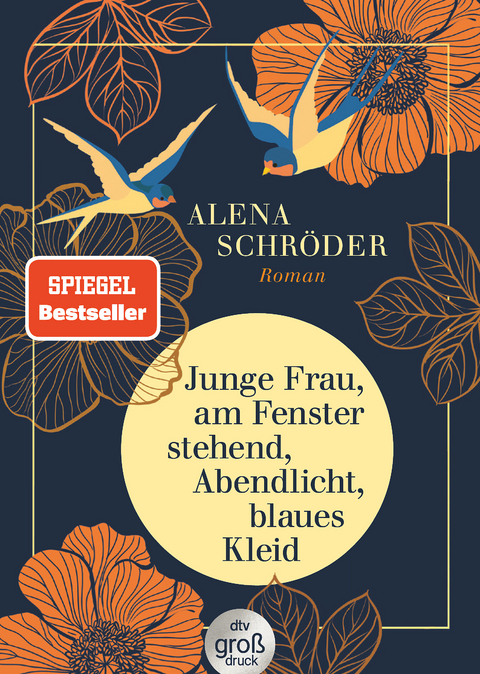 Junge Frau, am Fenster stehend, Abendlicht, blaues Kleid - Alena Schröder