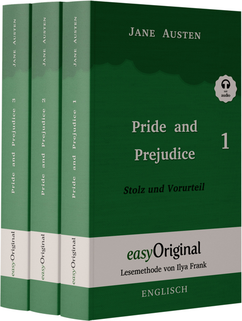 Pride and Prejudice / Stolz und Vorurteil - Teile 1-3 Hardcover (Buch + 3 MP3 Audio-CD) - Lesemethode von Ilya Frank - Zweisprachige Ausgabe Englisch-Deutsch - Jane Austen