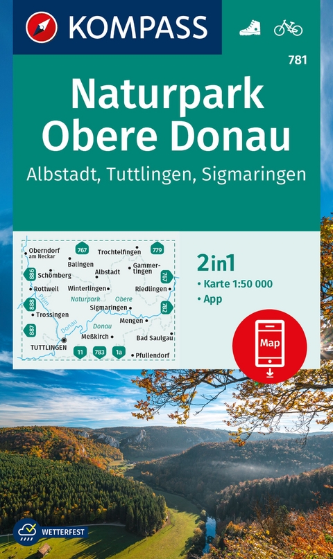 KOMPASS Wanderkarte 781 Naturpark Obere Donau - Albstadt - Tuttlingen - Sigmaringen 1:50.000