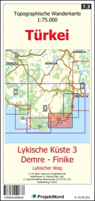 Lykische Küste 3 - Demre - Finike - Lykischer Weg - Topographische Wanderkarte 1:75.000 Türkei (Blatt 7.3) - Jens Uwe Mollenhauer