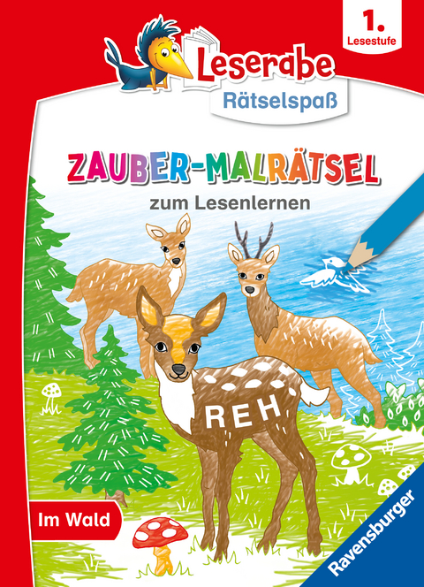 Ravensburger Leserabe Zauber-Malrätsel zum Lesenlernen: Im Wald (1. Lesestufe), Malen auf Zauberpapier, Rätsel, Lesen lernen Vorschule, Rätselbuch ab 6 Jahre - Melinda Ronto