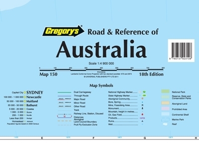 Australia Road & Reference Map 150 18th ed -  Gregory's