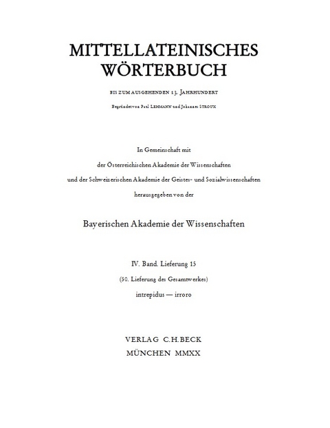 Mittellateinisches Wörterbuch 50. Lieferung (intrepidus - irroro)