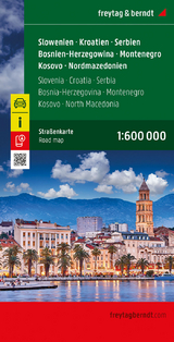 Slowenien - Kroatien - Serbien - Bosnien-Herzegowina - Montenegro - Kosovo - Nordmazedonien, Straßenkarte 1:600.000, freytag & berndt