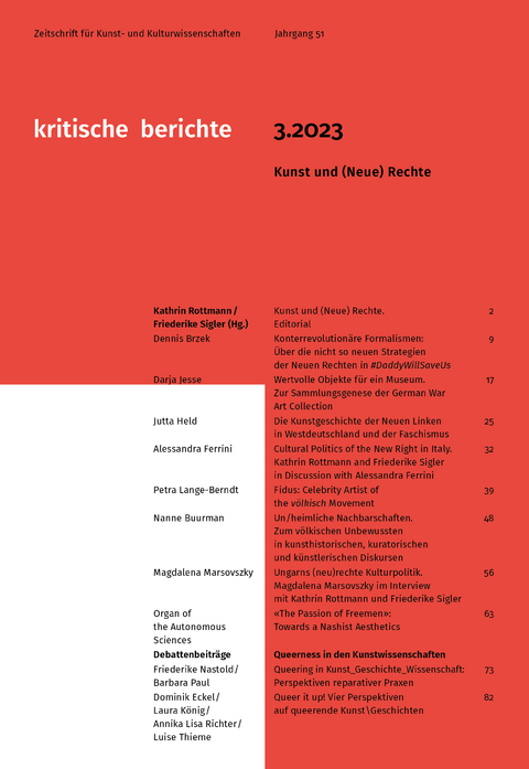 Kritische Berichte : Zeitschrift für Kunst- und Kulturwissenschaften / Jahrgang 51, Heft 3.2023 - 