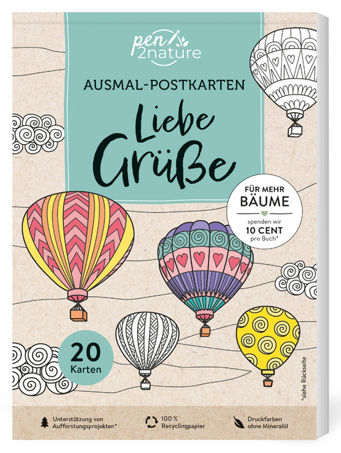 Ausmal-Postkarten Liebe Grüße | 20 Karten