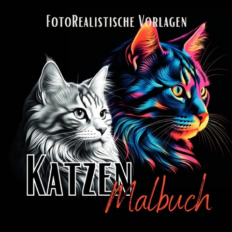 Black Midnight- Animals / Katzen Malbuch „Fotorealistisch“. - Lucy´s Schwarze Malbücher