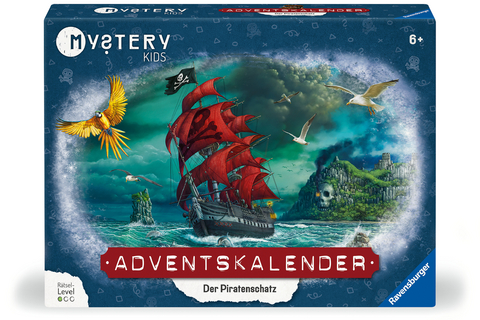 Ravensburger 20186 - Mystery Kids Adventskalender - Der Piratenschatz - Rätsel-Adventskalender für Kinder ab 6 Jahren - 24 Rätsel für EXIT-Begeisterte