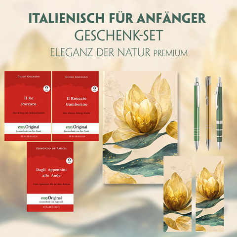 Italienisch für Anfänger Geschenkset - 3 Bücher (mit Audio-Online) + Eleganz der Natur Schreibset Premium - Guido Gozzano, Edmondo De Amicis