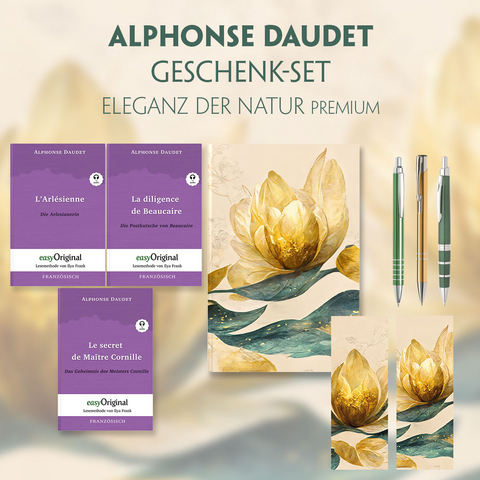 Alphonse Daudet Geschenkset - 3 Bücher (mit Audio-Online) + Eleganz der Natur Schreibset Premium - Alphonse Daudet