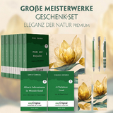 Große Meisterwerke Geschenkset - 8 Bücher (Hardcover+ Audio-Online) + Eleganz der Natur Schreibset Premium - Jane Austen, Charles Dickens, Lewis Carroll