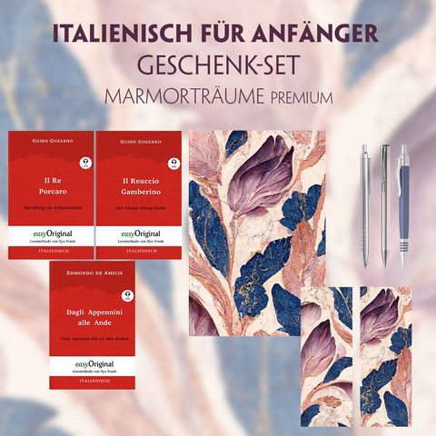 Italienisch für Anfänger Geschenkset - 3 Bücher (mit Audio-Online) + Marmorträume Schreibset Premium - Guido Gozzano, Edmondo De Amicis