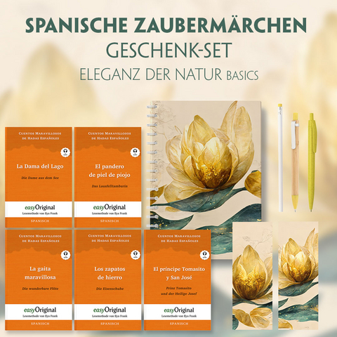 Spanische Zaubermärchen Geschenkset - 5 Bücher (mit Audio-Online) + Eleganz der Natur Schreibset Basics -  Cuentos