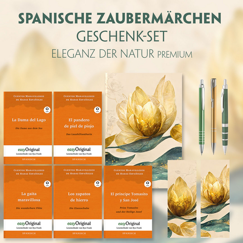 Spanische Zaubermärchen Geschenkset - 5 Bücher (mit Audio-Online) + Eleganz der Natur Schreibset Premium -  Cuentos