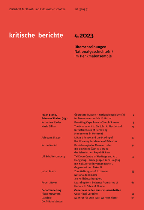 Kritische Berichte : Zeitschrift für Kunst- und Kulturwissenschaften / Jahrgang 51, Heft 4.2023 - 