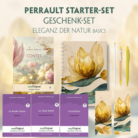 Charles Perrault Starter-Paket Geschenkset - 4 Bücher (mit Audio-Online) + Eleganz der Natur Schreibset Basics - Charles Perrault