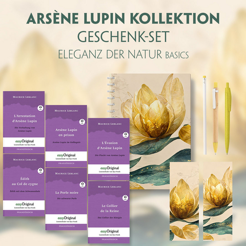 Arsène Lupin Geschenkset - 6 Bücher (mit Audio-Online) + Eleganz der Natur Schreibset Basics - Maurice Leblanc