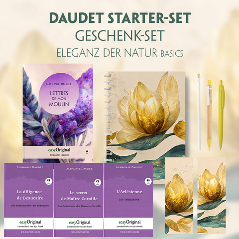 Alphonse Daudet Starter-Paket Geschenkset - 4 Bücher (mit Audio-Online) + Eleganz der Natur Schreibset Basics - Alphonse Daudet