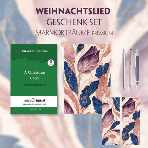 Ein Weihnachtslied Geschenkset (Softcover + Audio-Online) + Marmorträume Schreibset Premium - Charles Dickens