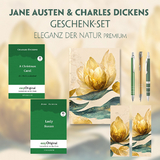 Jane Austen & Charles Dickens Geschenkset - 2 Bücher (Hardcover+ Audio-Online) + Eleganz der Natur Schreibset Premium - Jane Austen, Charles Dickens