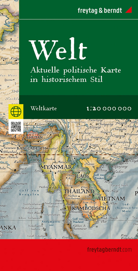 Weltkarte: Aktuelle Karte im antiken Stil, 1:20.000.000, gefaltet, freytag & berndt