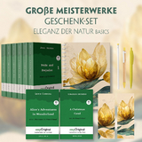 Große Meisterwerke Geschenkset - 8 Bücher (Hardcover+ Audio-Online) + Eleganz der Natur Schreibset Basics - Jane Austen, Charles Dickens, Lewis Carroll