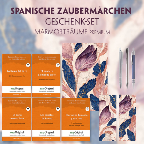 Spanische Zaubermärchen Geschenkset - 5 Bücher (mit Audio-Online) + Marmorträume Schreibset Premium -  Cuentos