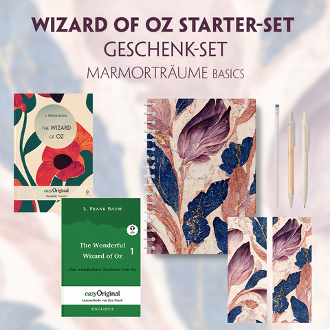 The Wonderful Wizard of Oz Starter-Paket Geschenkset 2 Bücher (mit Audio-Online) + Marmorträume Schreibset Basics - L. Frank Baum