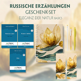 Russische Erzählungen Geschenkset - 3 Bücher (mit Audio-Online) + Eleganz der Natur Schreibset Basics - Nikolai Wassiljewitsch Gogol, Alexander Puschkin, Iwan Turgenew