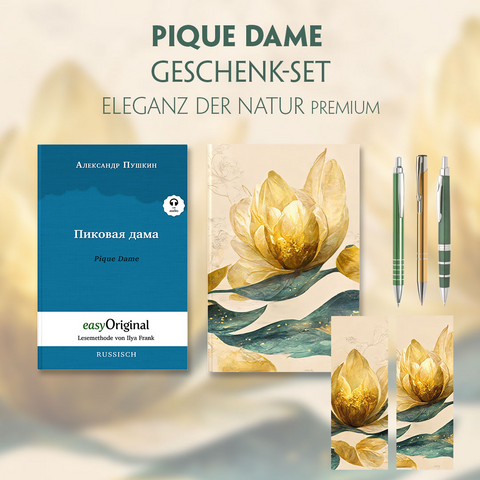 Pique Dame Geschenkset (Buch mit Audio-Online) + Eleganz der Natur Schreibset Premium - Alexander Puschkin