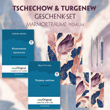 Tschechow & Turgenew Geschenkset - 2 Bücher (Softcover mit Audio-Online) + Marmorträume Schreibset Premium - Anton Pawlowitsch Tschechow, Iwan Turgenew