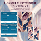 Russische Theaterstücke Geschenkset - 4 Bücher (mit Audio-Online) + Marmorträume Schreibset Basics - Anton Pawlowitsch Tschechow, Alexander Puschkin