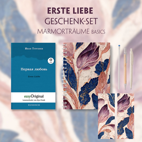 Erste Liebe Geschenkset (Softcover mit Audio-Online) + Marmorträume Schreibset Basics - Iwan Turgenew