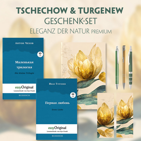 Tschechow & Turgenew Geschenkset - 2 Bücher (Hardcover mit Audio-Online) + Eleganz der Natur Schreibset Premium - Anton Pawlowitsch Tschechow, Iwan Turgenew