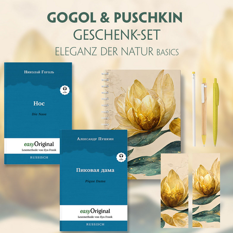 Gogol & Puschkin Geschenkset - 2 Bücher (mit Audio-Online) + Eleganz der Natur Schreibset Basics - Nikolai Wassiljewitsch Gogol, Alexander Puschkin