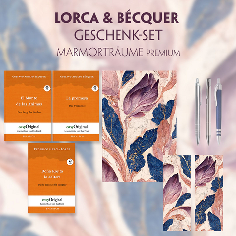 Lorca & Bécquer Geschenkset - 3 Bücher (mit Audio-Online) + Marmorträume Schreibset Premium - Federico García Lorca, Gustavo Adolfo Bécquer