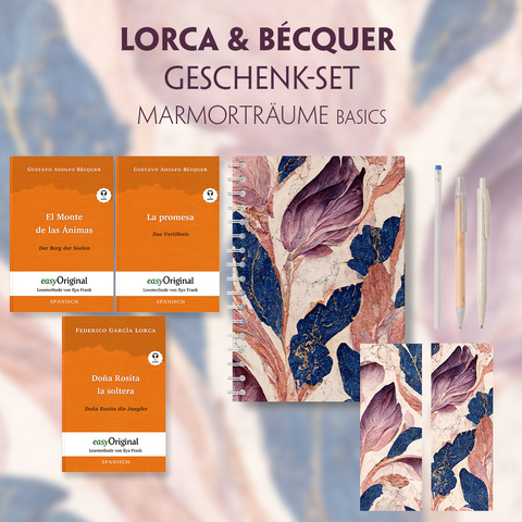 Lorca & Bécquer Geschenkset - 3 Bücher (mit Audio-Online) + Marmorträume Schreibset Basics - Federico García Lorca, Gustavo Adolfo Bécquer