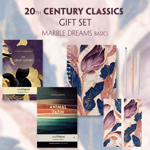 20th Century Classics Books-Set (with audio-online) Readable Classics Geschenkset + Marmorträume Schreibset Basics - F. Scott Fitzgerald, George Orwell