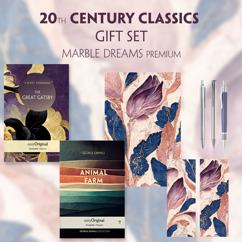 20th Century Classics Books-Set (with audio-online) Readable Classics Geschenkset + Marmorträume Schreibset Premium - F. Scott Fitzgerald, George Orwell