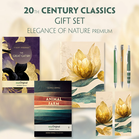 20th Century Classics Books-Set (with audio-online) Readable Classics Geschenkset + Eleganz der Natur Schreibset Premium - F. Scott Fitzgerald, George Orwell