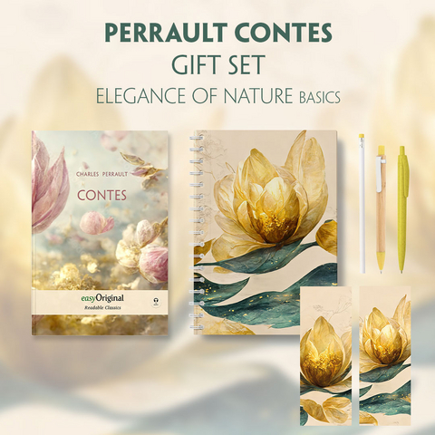 Contes (with audio-online) Readable Classics Geschenkset + Eleganz der Natur Schreibset Basics - Charles Perrault